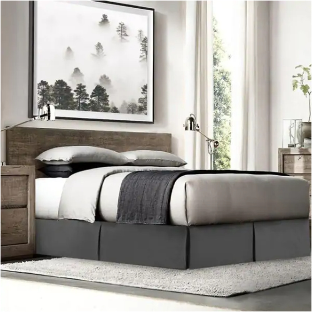 Nestl Luxury Queen Bed Skirt 14" Drop Gray Pleated Microfiber Dust Ruffle NEW